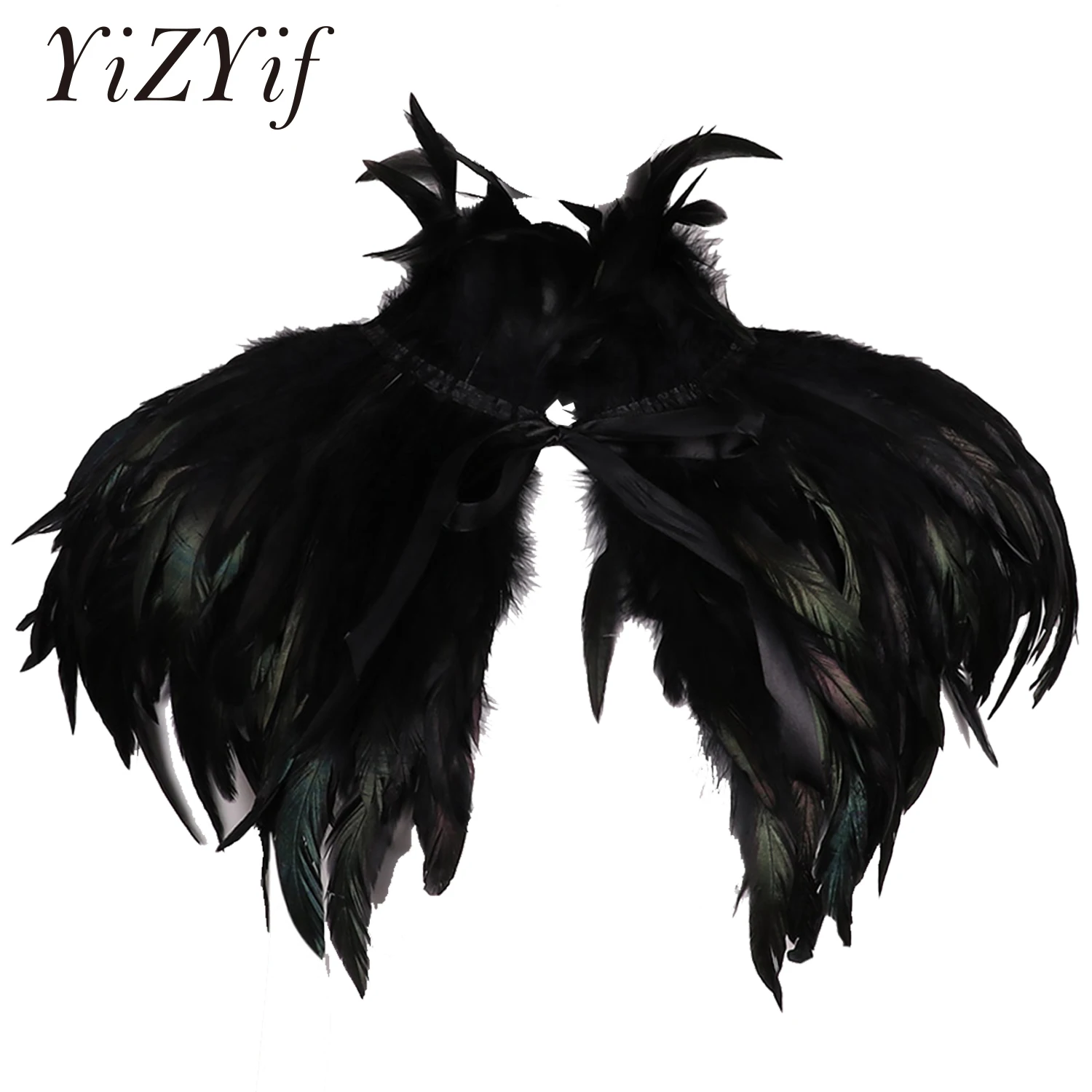 Adult Gothic Victorian Scarf Poncho Wrap Natural Feather Choker Collar Cape Shawl Stole Halloween Cosplay Costume Accessories