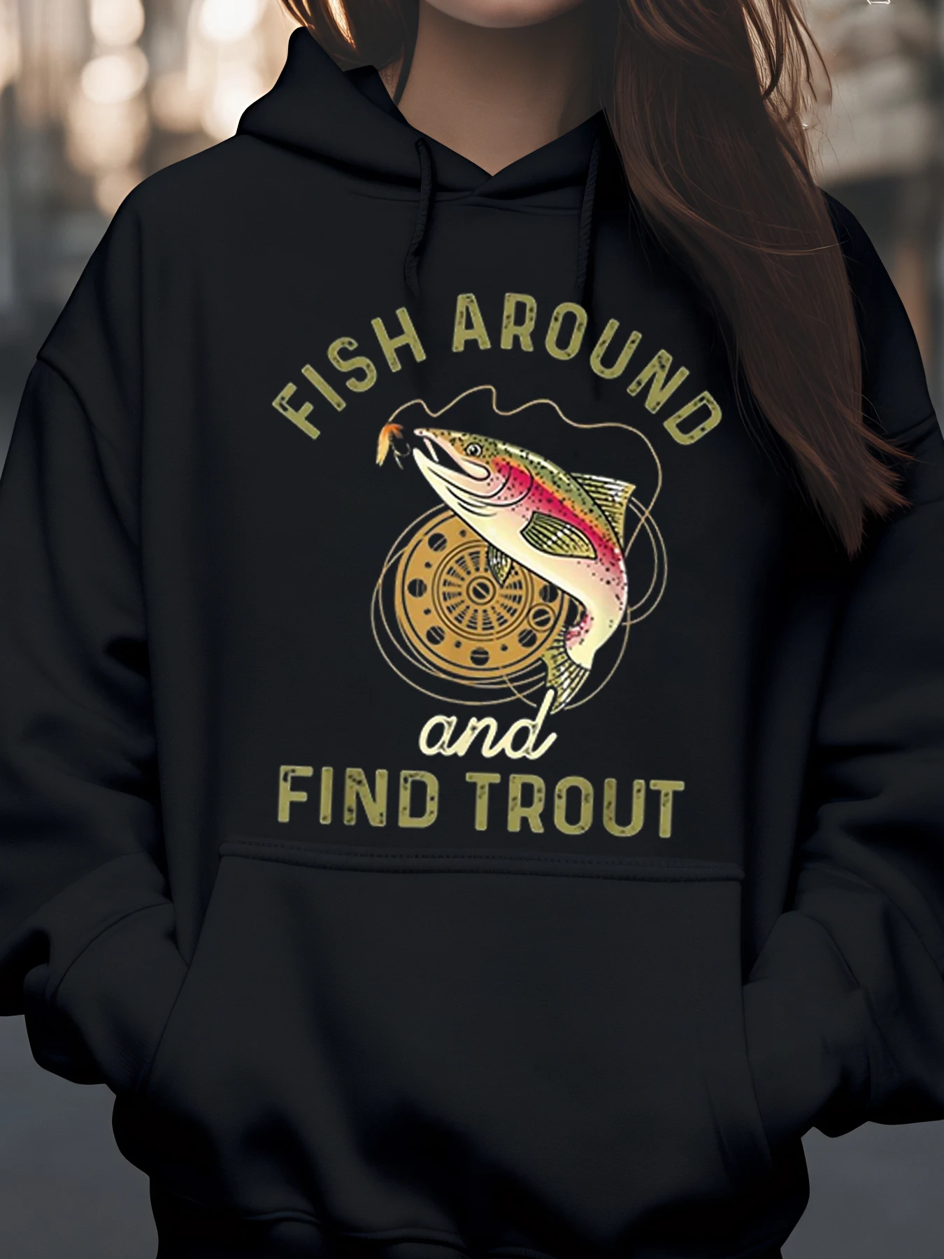

Толстовка с принтом рыбы вокруг и найдены форели, одежда для рыбалки на открытом воздухе для женщин и мужчин