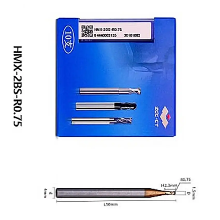 

HMX-2BS-R0.75 ZCC.CT HMX-2BS Two edge straight shank Micro diameter ball end mill D1.50R0.75*4*2.3*50 2F Ball Nose End Mills