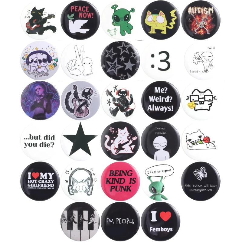 30 verschiedene Emaille-Anstecknadeln mit Musik-Katzen-Motiven, Retro-Rockband-Broschen, Autismus-Introvert-Abzeichen, Punk-coole Alien-Stern-Schmuckgeschenke