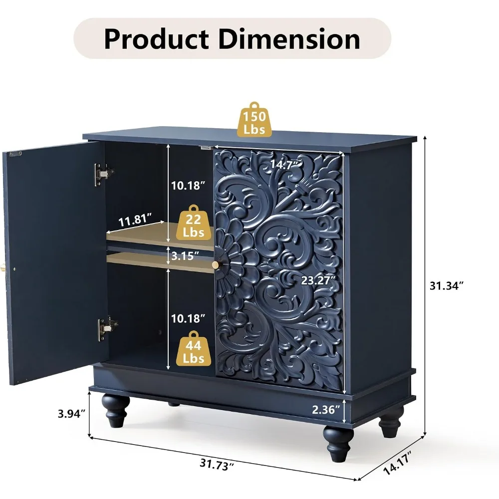 Sponsored  weselon Accent Cabinet with 2 Doors, Luxury Carving Board Storage Sideboard with Adjustable Shelves, Buffet Cabinet Entryway Table for Living Room (Midnight Blue)