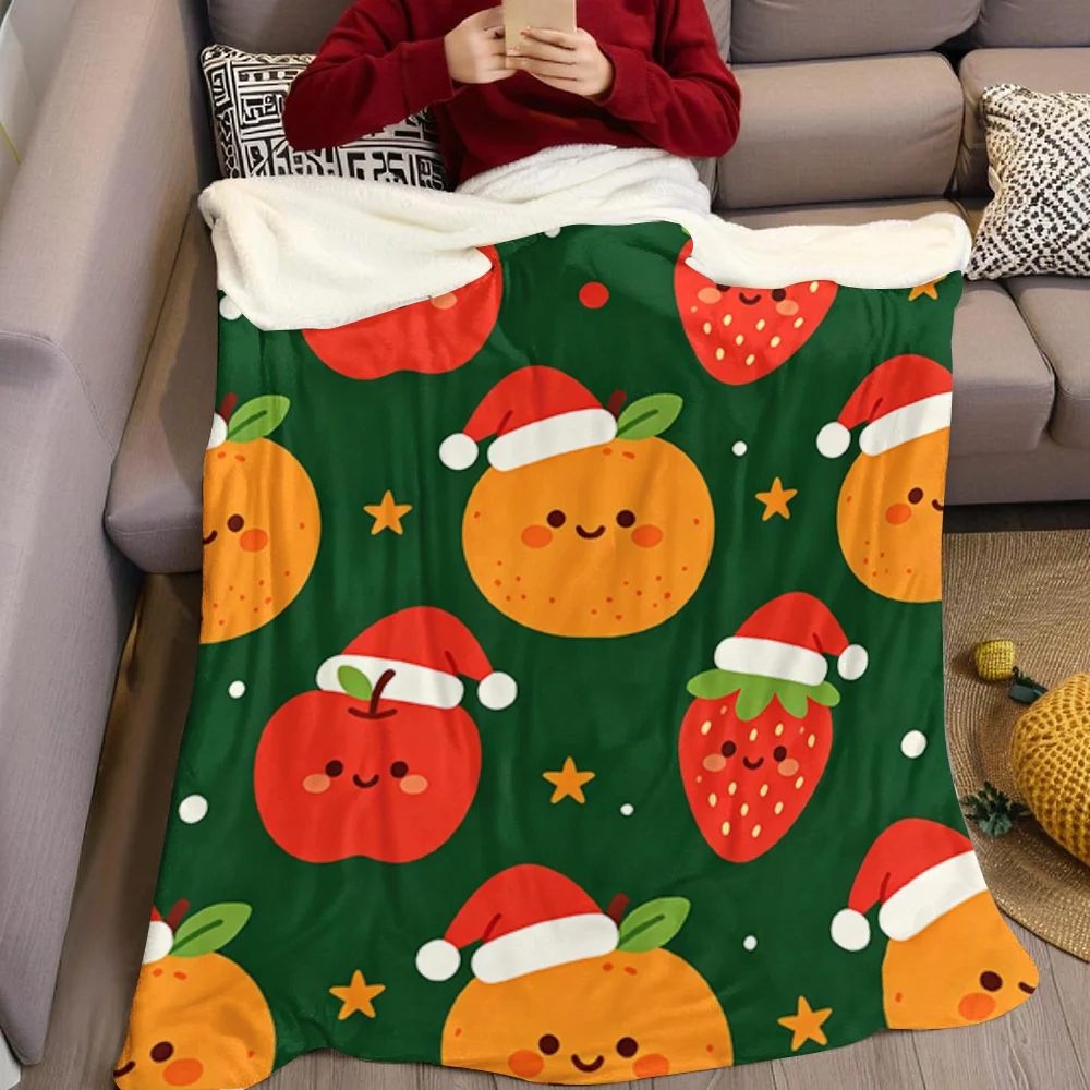 Cute Fruit Christmas Flannel Blanket Warm Soft Halloween Christmas All-Season Couch Decorative Cozy Warm Gift