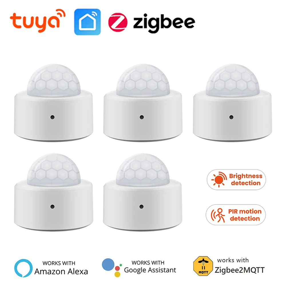 Tuya Zigbee PIR Motion Sensor Human Body Motion Detector with Brightness Luminance Sensor Smart Home Security Alarm Work Alexa