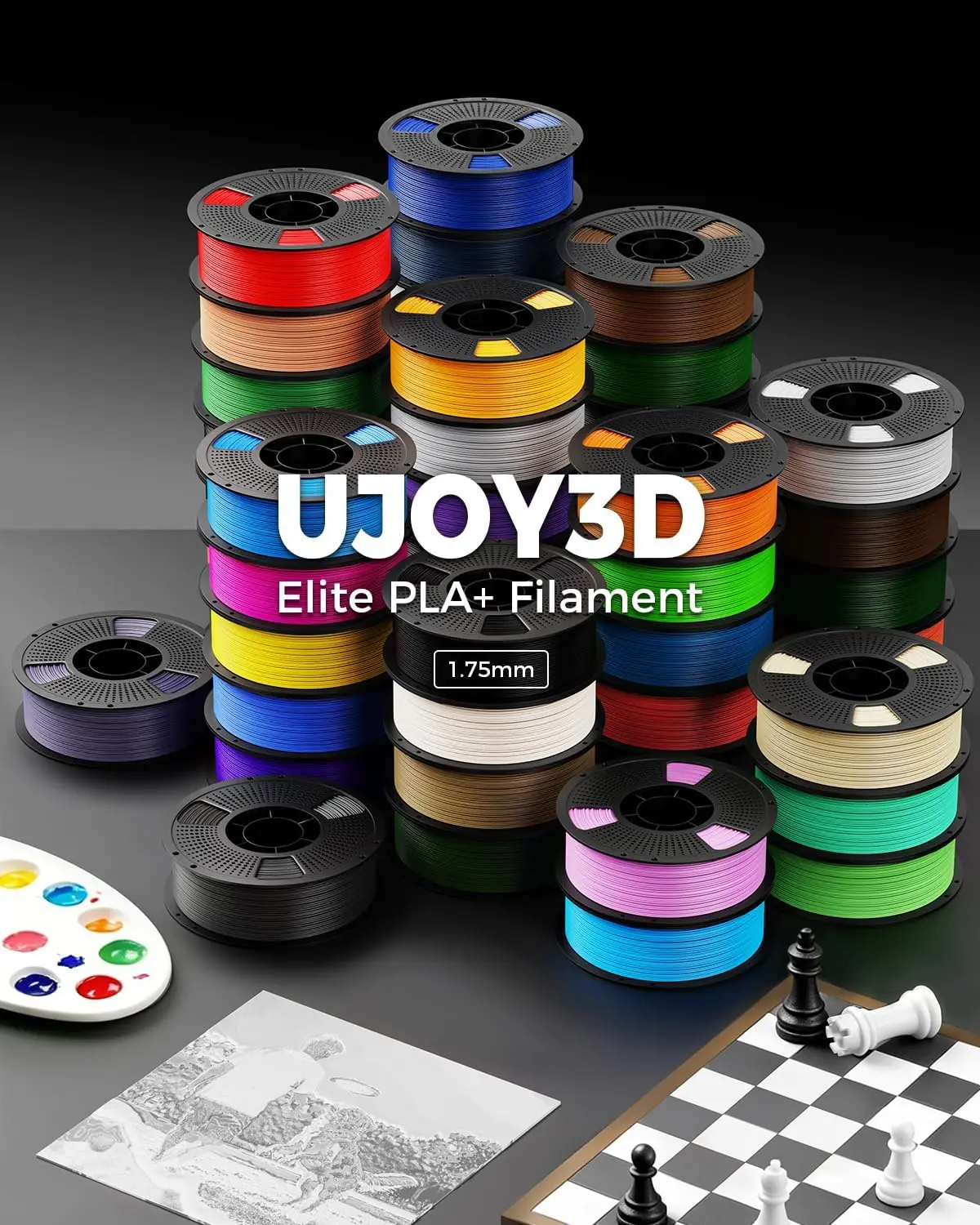 10kg Elite PLA 3D Printer Filament Bundle 10 Color Pack 3D Printing Filament 1.75mm 1kg Spool 10 Pack Black Jade White Cream Whi