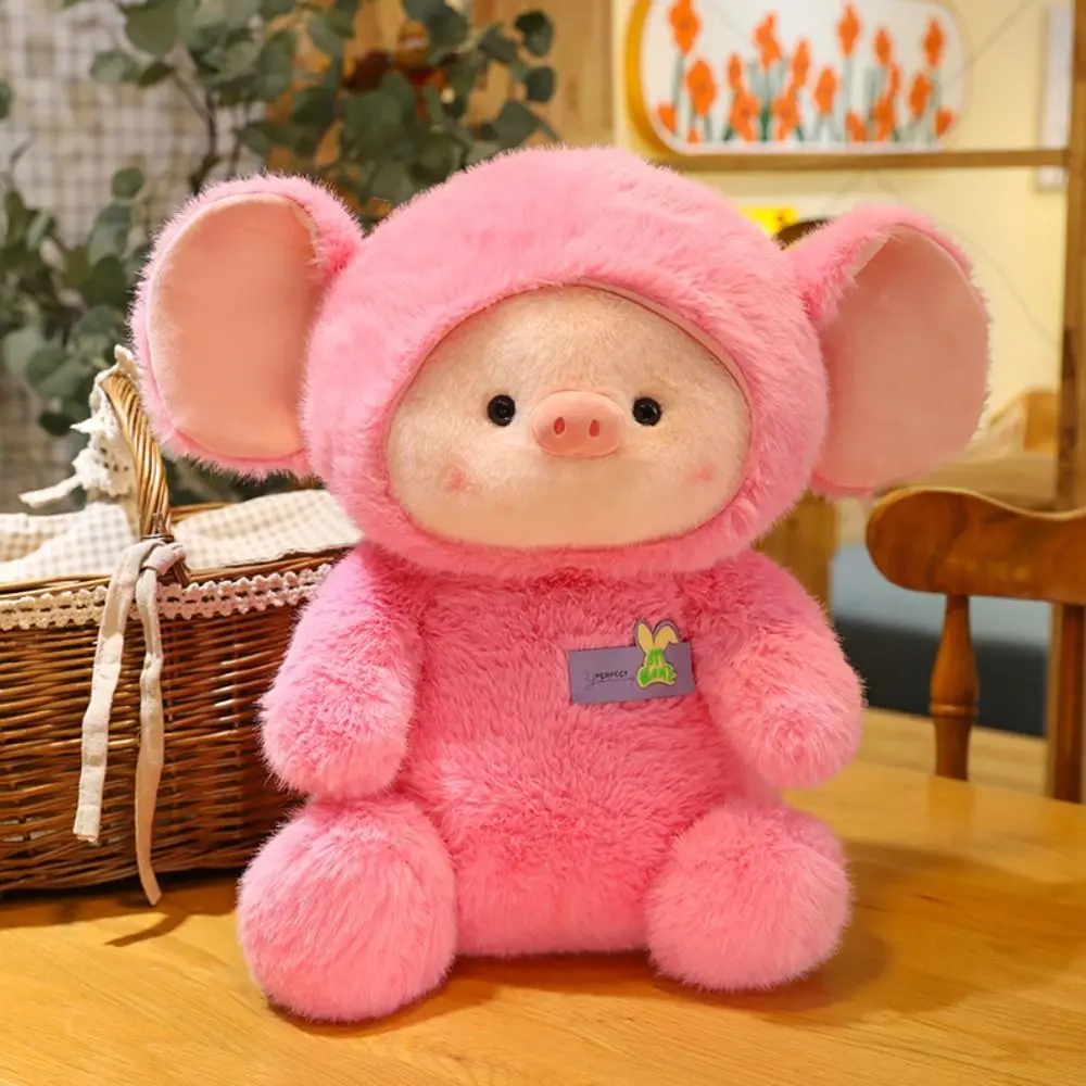 Cosplay Toy Cartoon Animal Simulation Pig Plush Toy Sitting Variegated Soft Pig Plush Doll 24cm Fluffy Hood Pig Doll Decorative