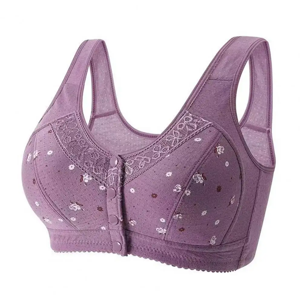 Women Flower Print Bra Flower Print Mother Bra Padded Wireless Wide Shoulder Strap Push Up Anti-snagging Lace Intimate Lady