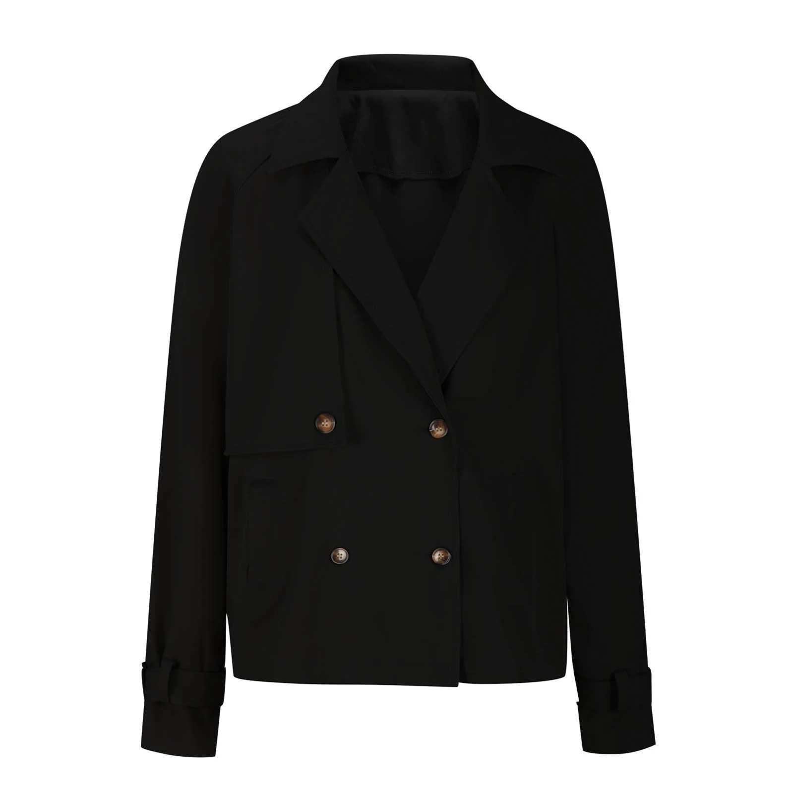 New Autumn Women Cropped Trench Coat Vintage Double Breasted Long Sleeve Short Jacket Lapel Collar Windbreaker