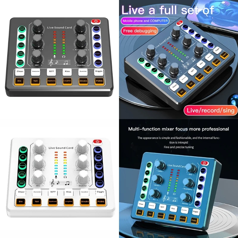 Sound Mixer with Voice Changer Mixer Sound Card for Phone Gaming Karaoke Studio Live Streaming Recording Podcast H8WD