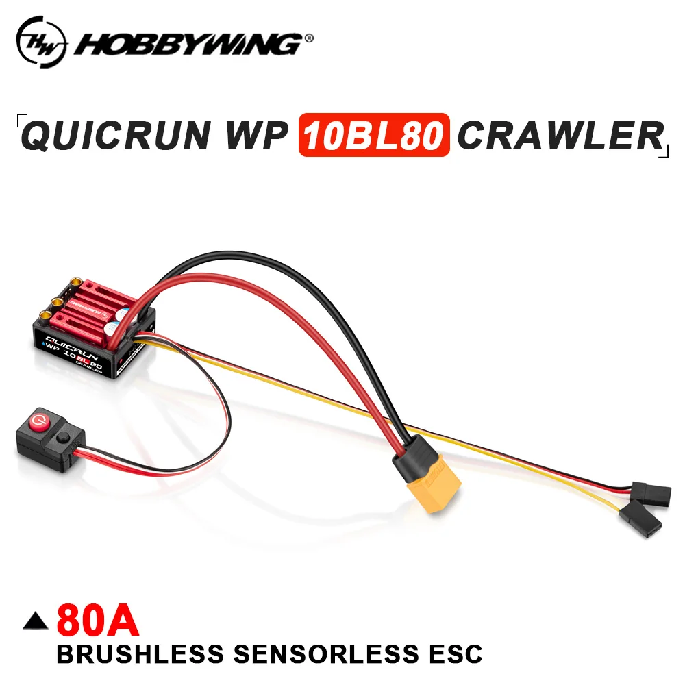 

Hobbywing 80A Brushless ESC Sensorless 2-4S IP67 6V/7.4V/8.4V BEC For RC 1/10 Crawlers Car For 3530SL 540 555 Brushed Motors