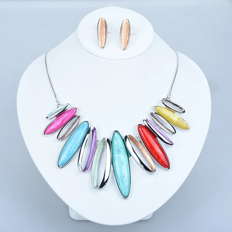 ICEYY Contemporary Geo hoop Link Resin Collar Necklace  Earrings  jewelry Set for women free shipping