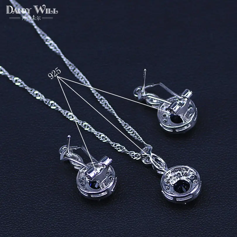 classic style blue stone silver 925 costume jewelry for women hoop earrings ring necklace with pendant factory directly sales