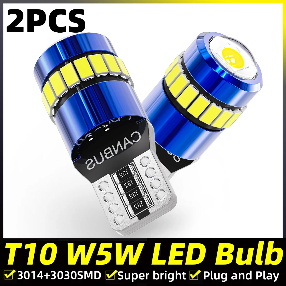 

2x W5W T10 3030 3014 SMD 5W Super Bright Led Bulbs Canbus Car Interior Light Bulbs Parking Position Lamp Map Dome Reading Lights