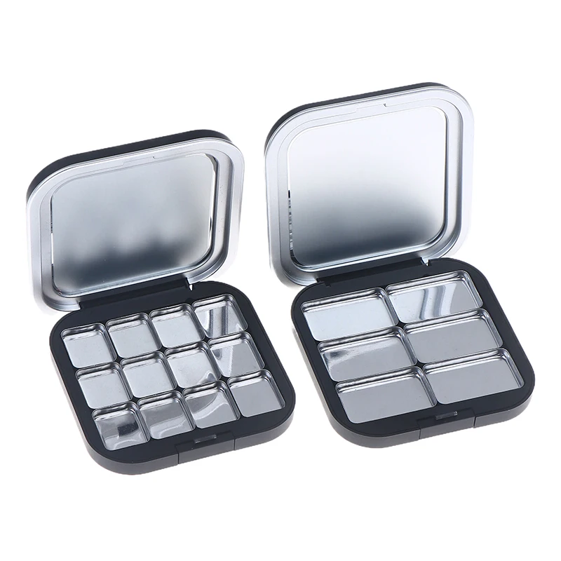 

Пустая квадратная палетка для макияжа с магнитным креплением и зеркалом, для теней и румян, матовая черная коробка с отсеками для косметики