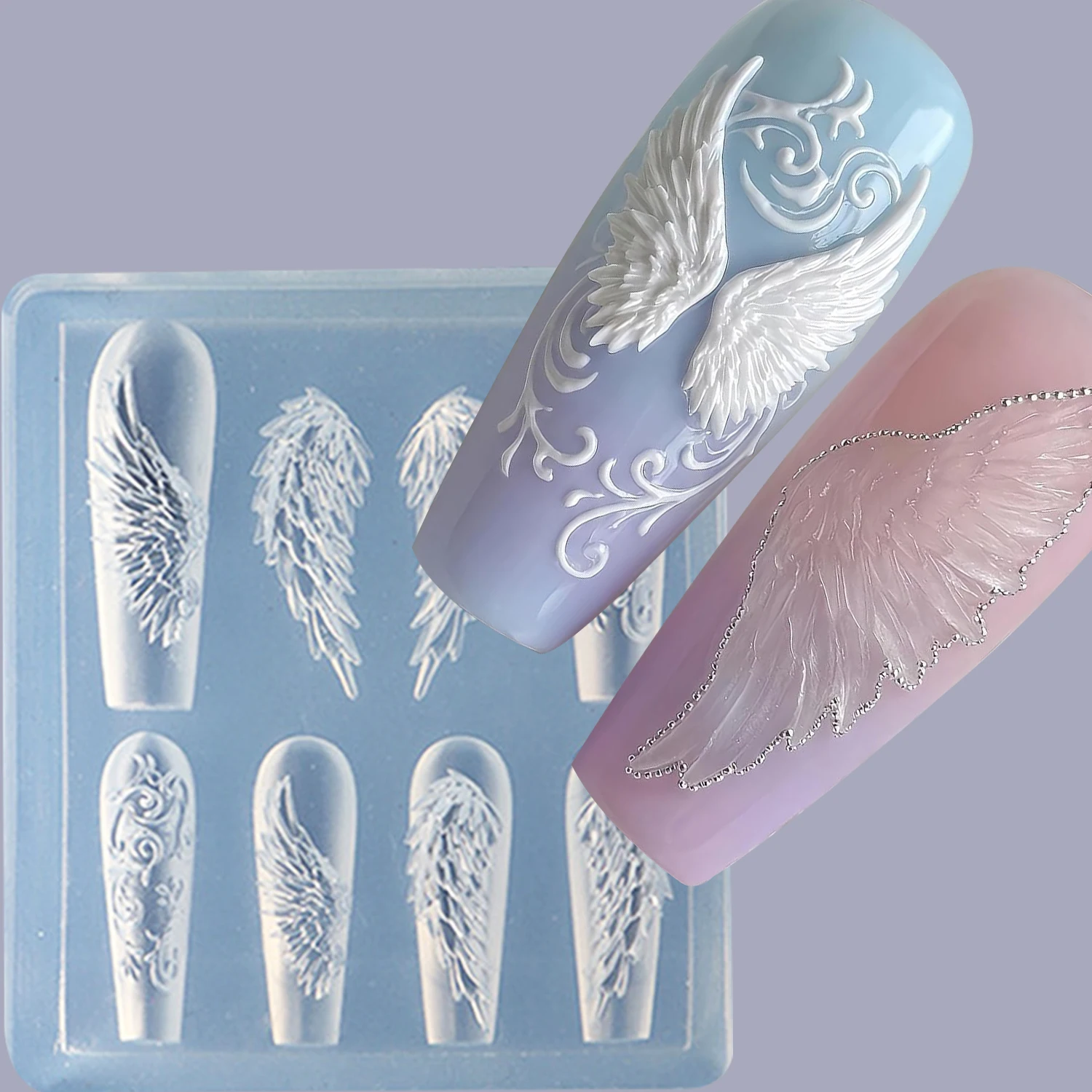 Molde de Silicone para Unhas com Asas de Anjo 3D, 8 Designs, Molde de Asas de Pena para Decoração de Unhas, Suprimentos para Gel UV, Resina Acrílica, Ferramentas DIY Reutilizáveis