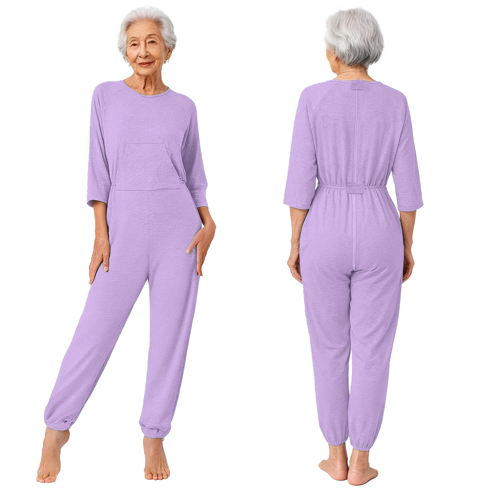 Women Elderly Special Needs Adaptive Clothing Alzheimer Dementia Disabilities Anti-Strip Jumpsuit Back And Legs Zippers Rompers