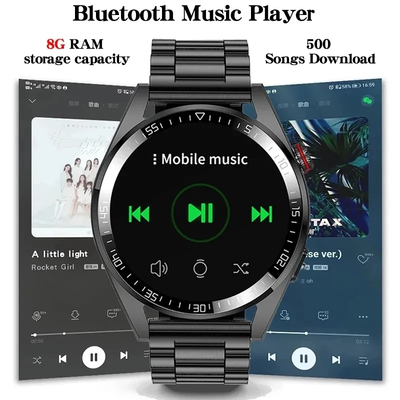 Watches 8G RAM 454*454 AMOLED SmartWatch Men Always Display The Time Bluetooth Call Local Music Smartwatch For Android ios Clock