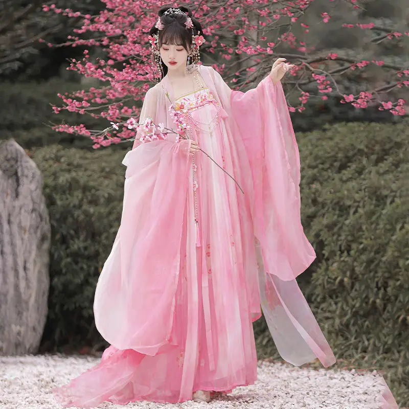 Gonna pettorale femminile della dinastia Hanfu cinese Tang, camicia a maniche grandi con ricamo pesante, set Hanfu fresco da fata cosplay