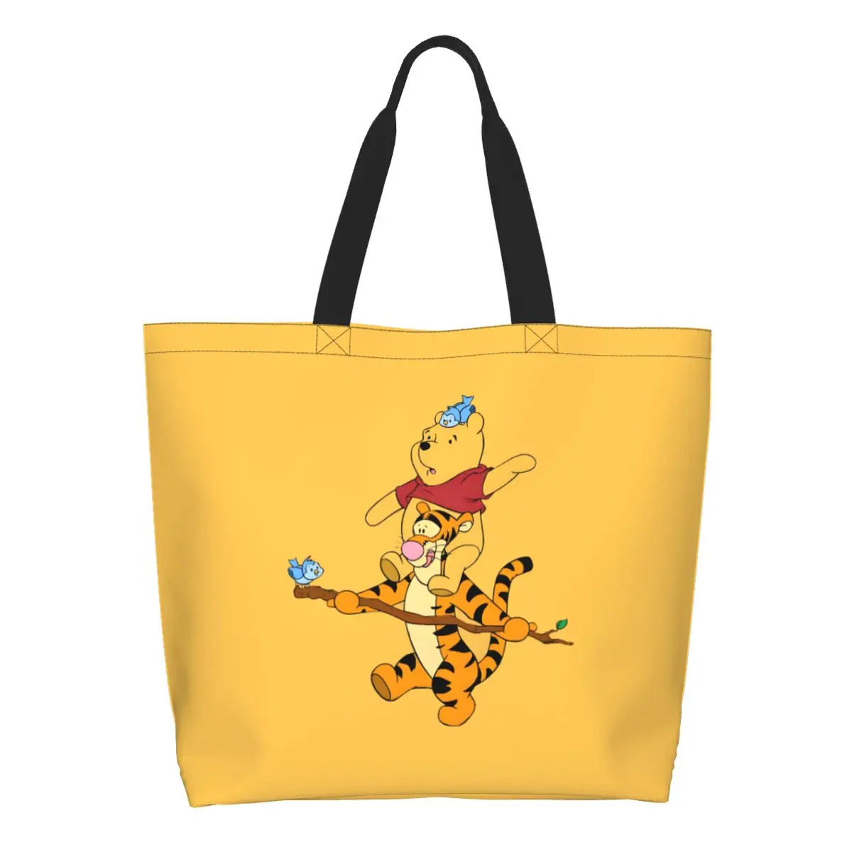 

Custom Winnie The Pooh Groceries Shopping Bag Printed Canvas Shopper Tote Shoulder Bag Large Capacity Portable Pooh Bear Handbag