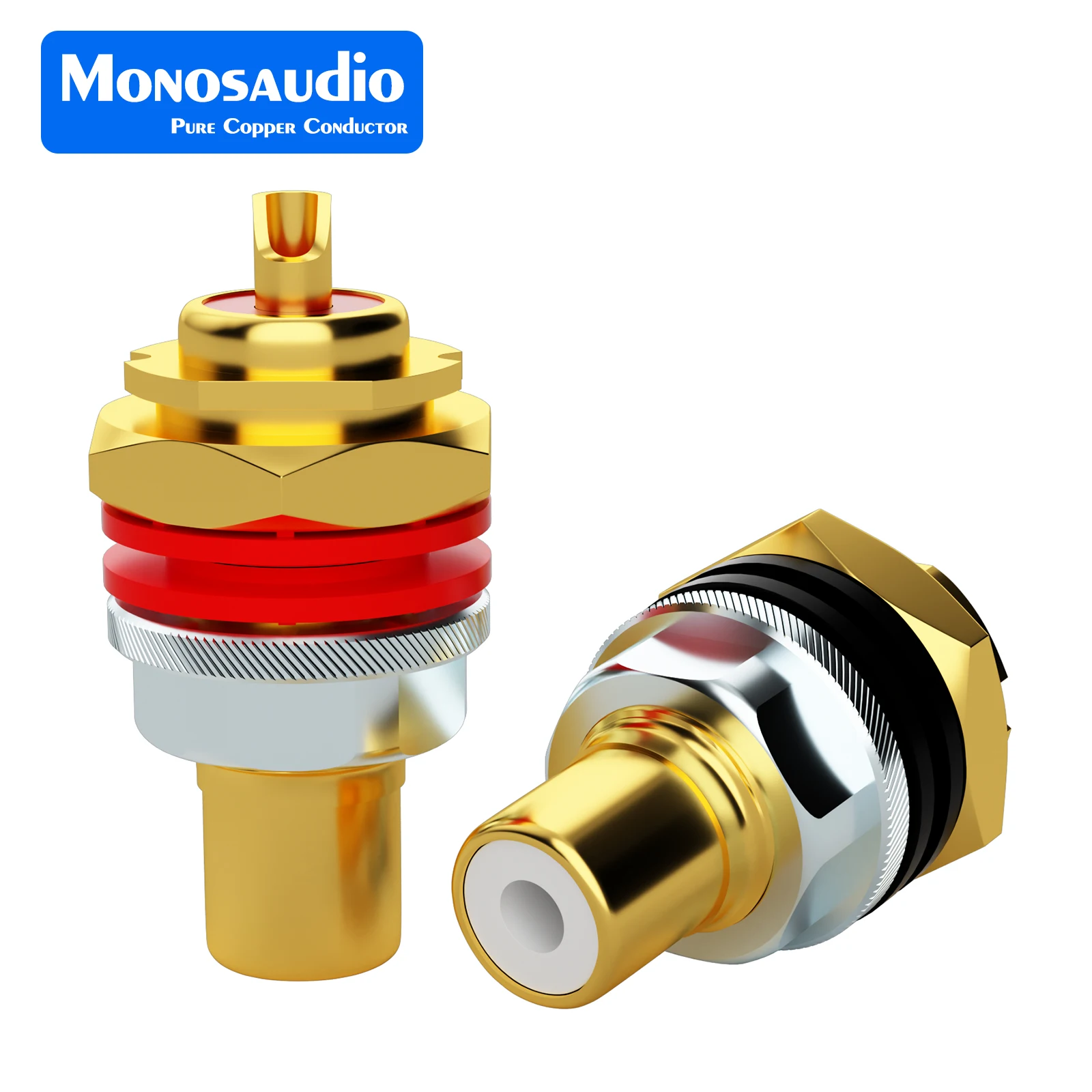 Monosaudio C401R/G RCA-Buchsen aus reinem Kupfer, Anschlussgehäuse, reines Kupfer, Gold/Rhodium, verfügbare Isolations-Metallanschlüsse – Detail 6