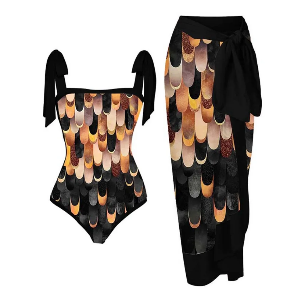 Colorful Printed One-Piece Swimsuit with Skirt High-Waisted Anti-Exposure Design Women's Beachwear Elegant Cover-Up