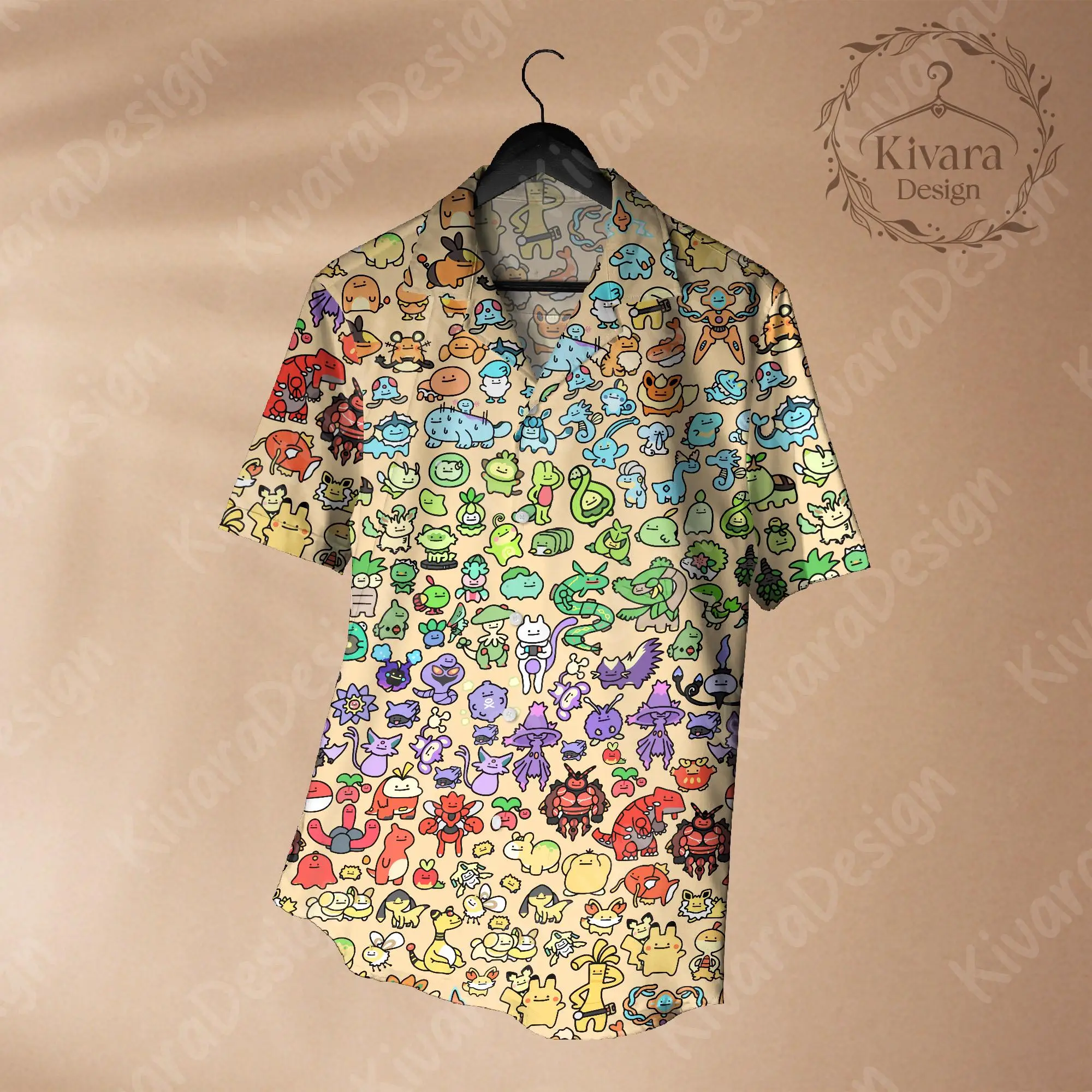 Manga Chibi Cute Hawaiian Shirt Pokémon Anime graphic T-shirt Summer Sports Men's T-Shirt Children's Clothing Tee Y2k Woman ﻿