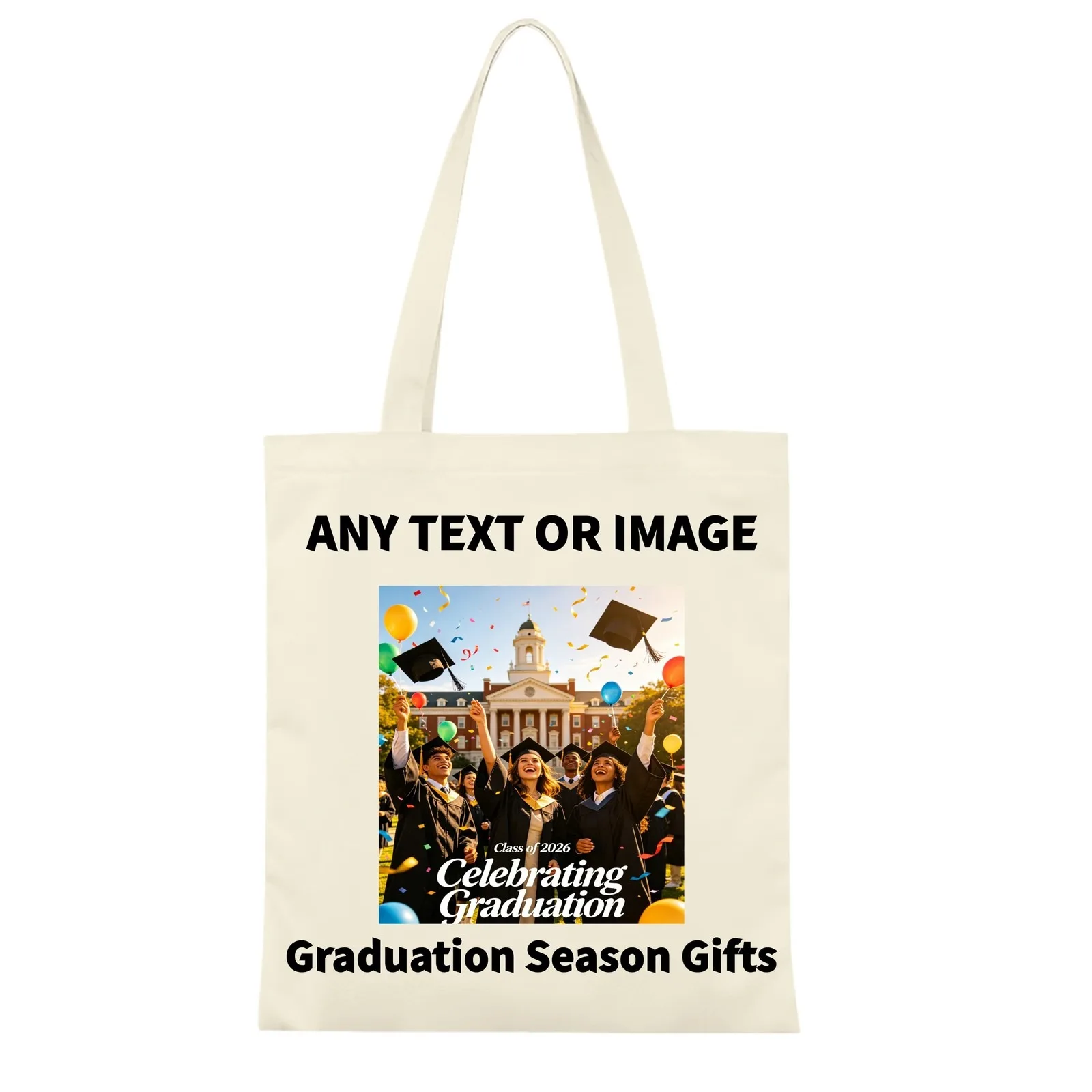Personalized Friend Graduation Canvas Tote Bag Custom Name Image Print Grad Gift