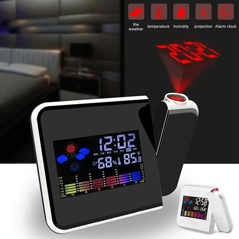 Digital Alarm Clocks LED Projection Electronic Table Clock Snooze Temperature Thermometer Date Calendar Projector USB Charger