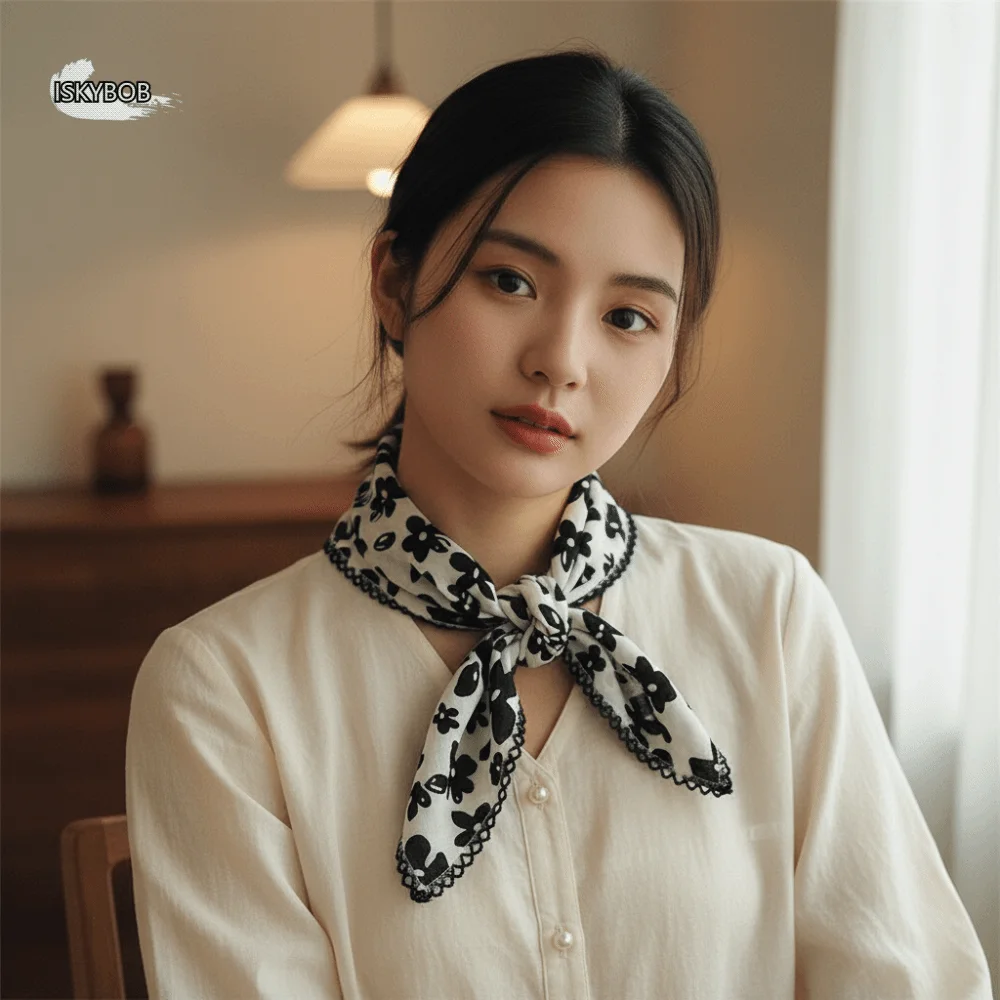 

All-match Flower Small Square Scarf Scarf Hair Band Floral Cotton Linen Print Scarves Headband Square Handkerchief Vacation