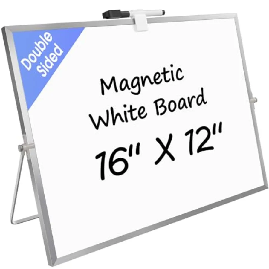 

Desktop Dry Erase Board with Stand 16" x 12", Small Whiteboard for Desk, Double-Sided Adjustable Tabletop Writing Board with Ma