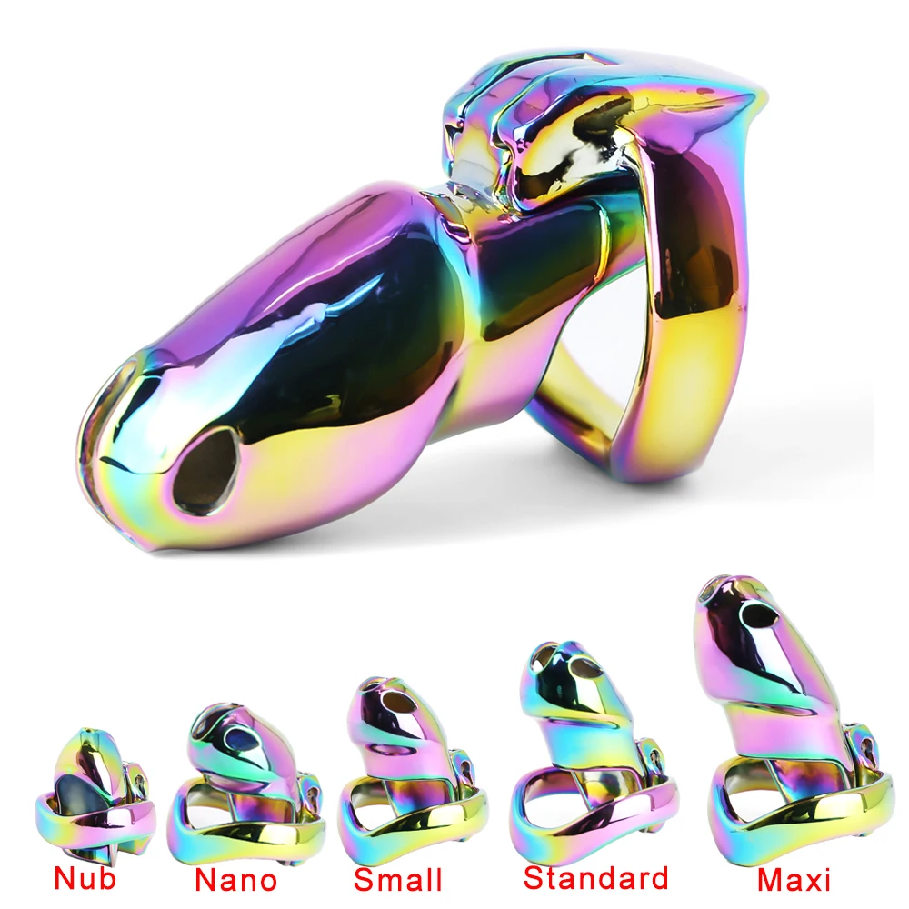 

Male Rainbow Cock Cage Set Stainless Steel Chastity Cage Metal Penis Cage Cock Ring Lockable Chastity Belt BDSM Sex Toys For Men