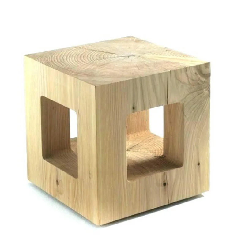 Nordic creative square solid wood stool, wooden pier log coffee table, root engraved flower stand natural tree stump, wooden pie