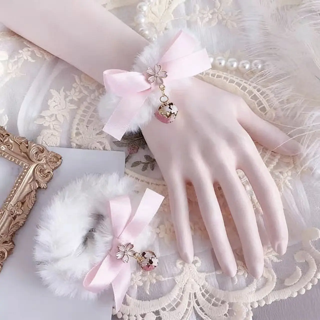 خريف شتاء جديد القوس خمر أفخم توك شعر الوردي القوس جرس المعصم الشعر الحلي #5