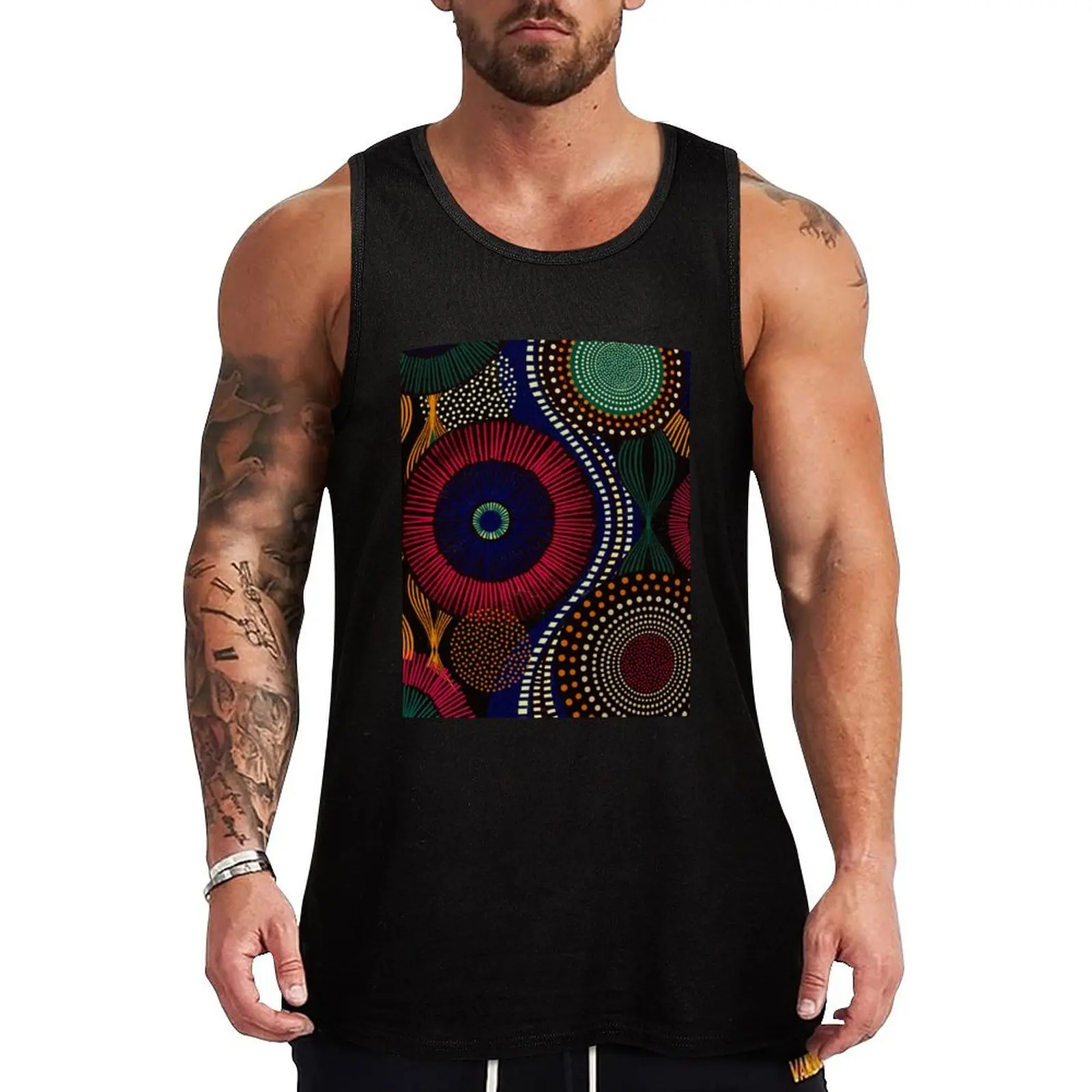 

African Tribal Pattern In Colorful Tone Tank Top gym top Men's gym clothing Muscle fit Man sleeveless shirt