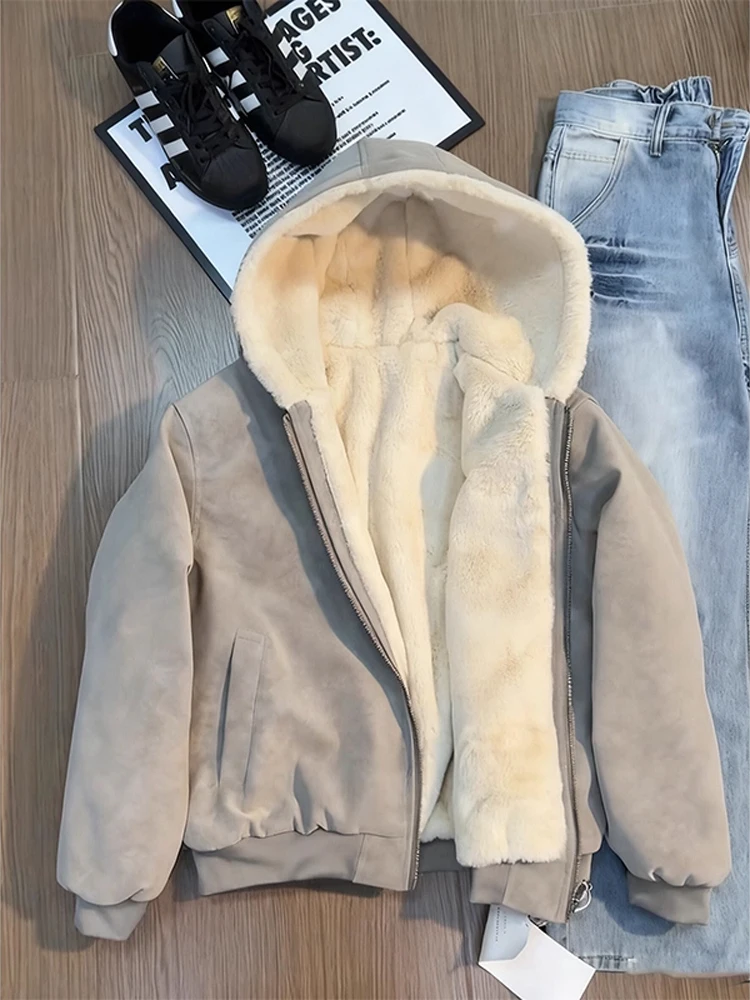 

Thiened Retro American Dyed PU Leather Hat Cotton Jaet Winter Warm Faux Rabbit Fur Coat Stand Edition Online Exclusive