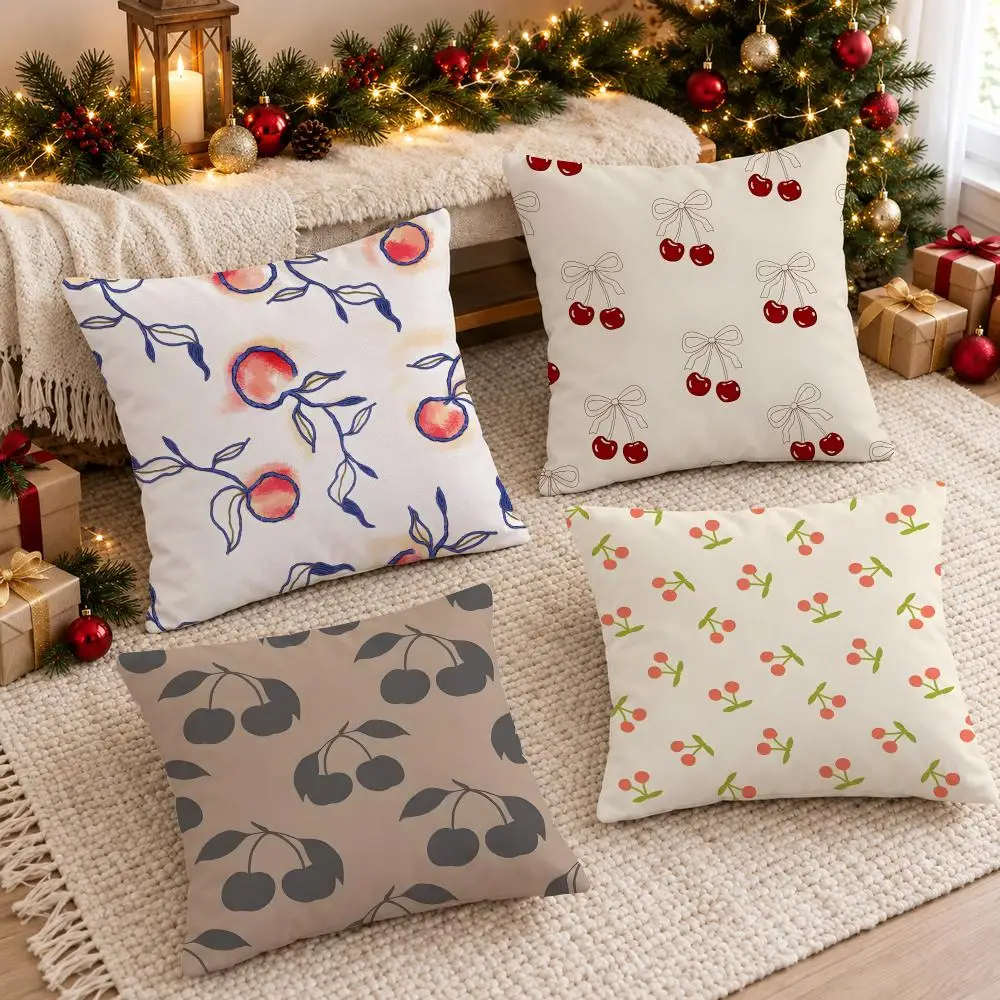 Glossy Painterly Art C-Cherries Cushion Cover Sofa Living Room Home Decor Invisible Zipper Anti-dustmite Shell
