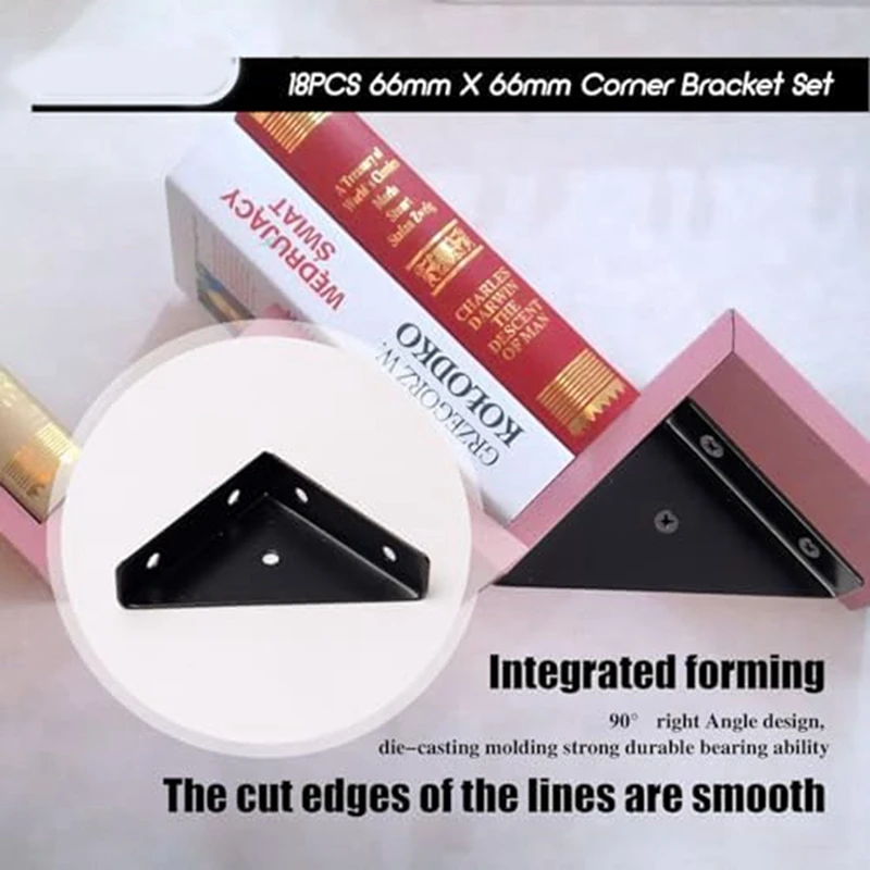 Metal Angle Bracket, Triangular Shelf Bracket, Corner Table Connector For Bed, Table, 66Mm X 66Mm,18 Pcs