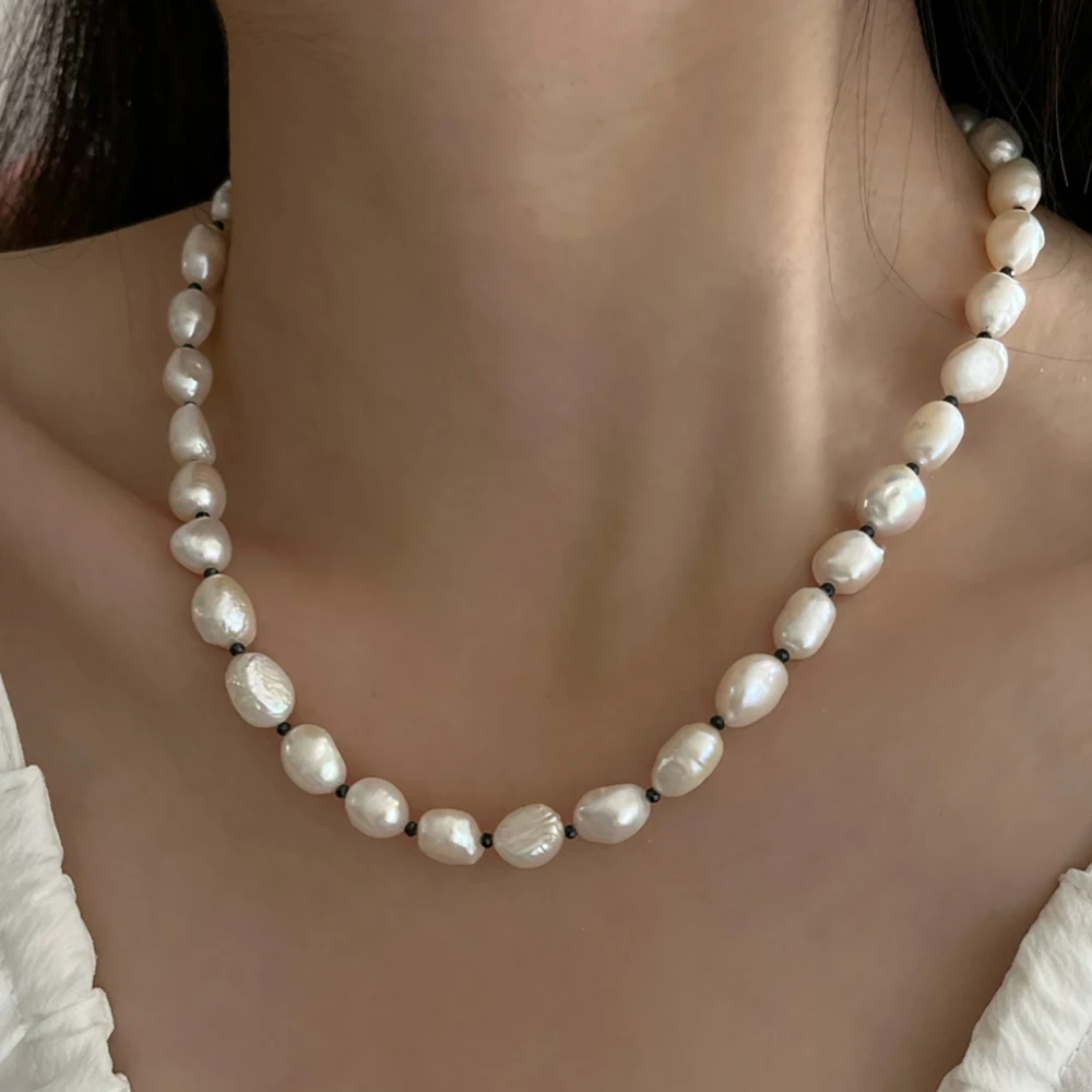 

Dainashi 8-9mm Baroque Freshwater Pearl Necklaces 925 Sterling Pearl 40cm 45cm 50cm Collar Necklaces for Women Jewelry Gift