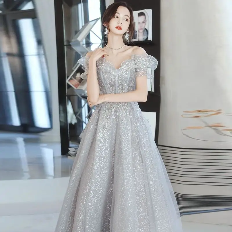 Glitter Prom Gown Princess Birthday Dresses Off The Shoulder Birthday Formal Evening Party Gown for Women Cosplay Costumes