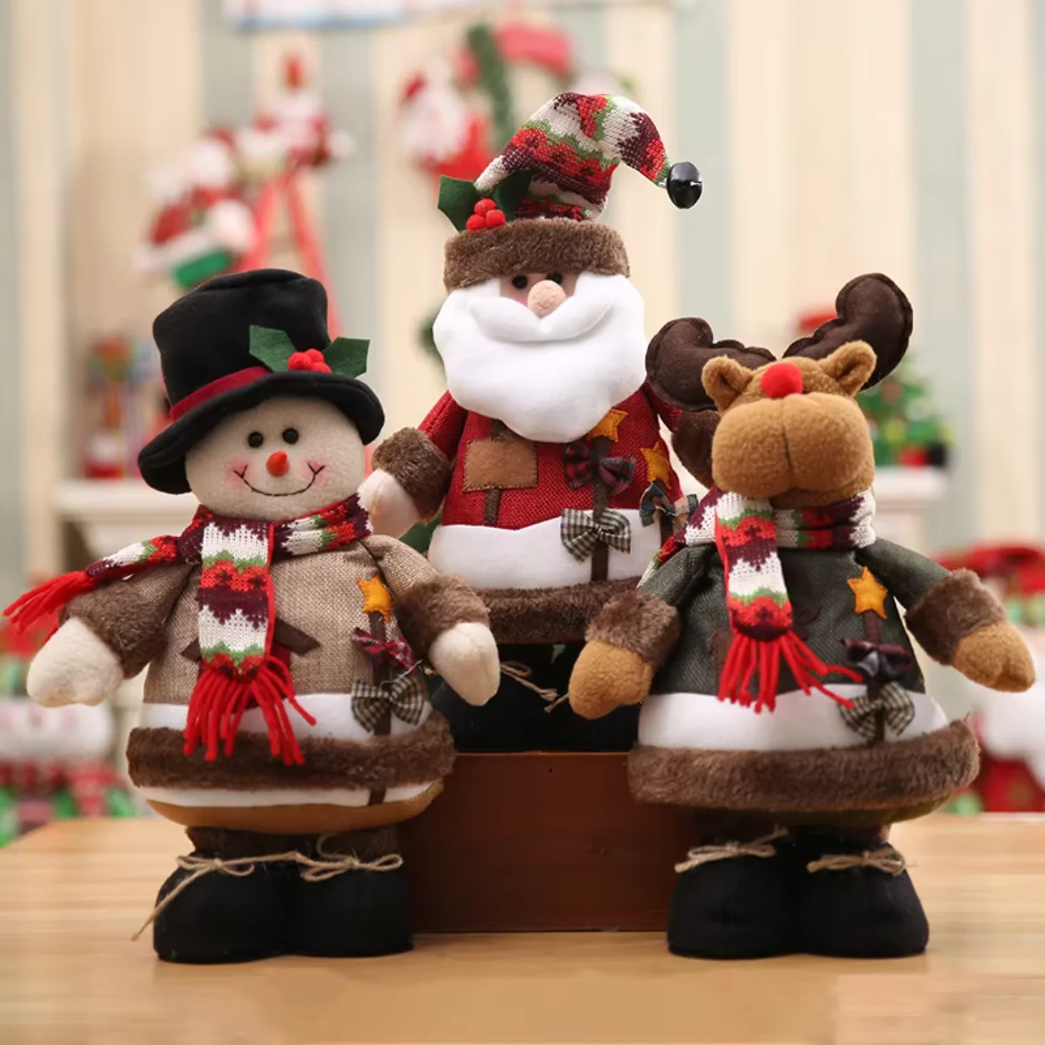 Christmas Holiday Decorations Christmas Tree Toys Snowman Santa Claus Doll for Girls Window Display Retractable Gift Set