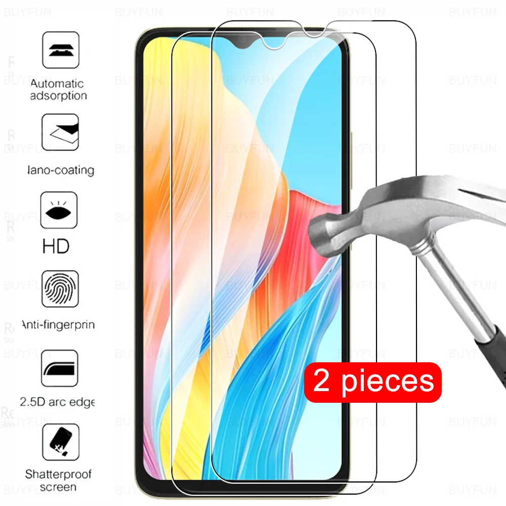 2 Pcs Full Cover Tempered Glass For Oppo A18 Screen Protector For Oppo A38 A58 4G A98 5G OppoA18 Appo A 18 98 58 Protective Film