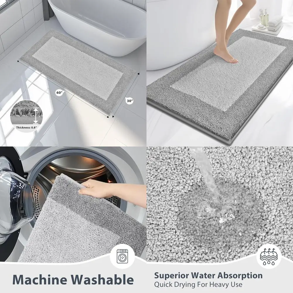 

Коврики для ванной 30x60 см, мягкие, впитывающие, нескользящие, машинная стирка, быстросохнущие, для ванной и душа, светло-серые и серые