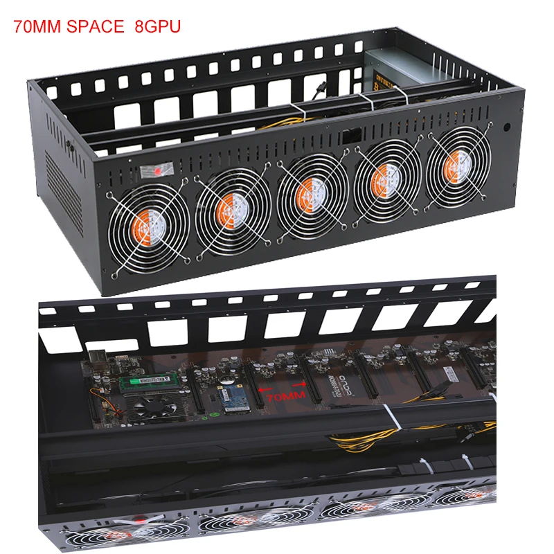High Efficiency 8 GPU Case for 3090/3080/3300W GPUs 70mm Server Case with Fan ATX Form Factor Rack Type Products in Stock
