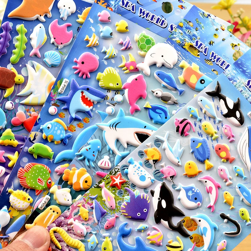 Sea Life Animal Shark Dolphin Fish Stereo 3D Bubble Sticker Diary Sticker Decoration Stationery Stickers