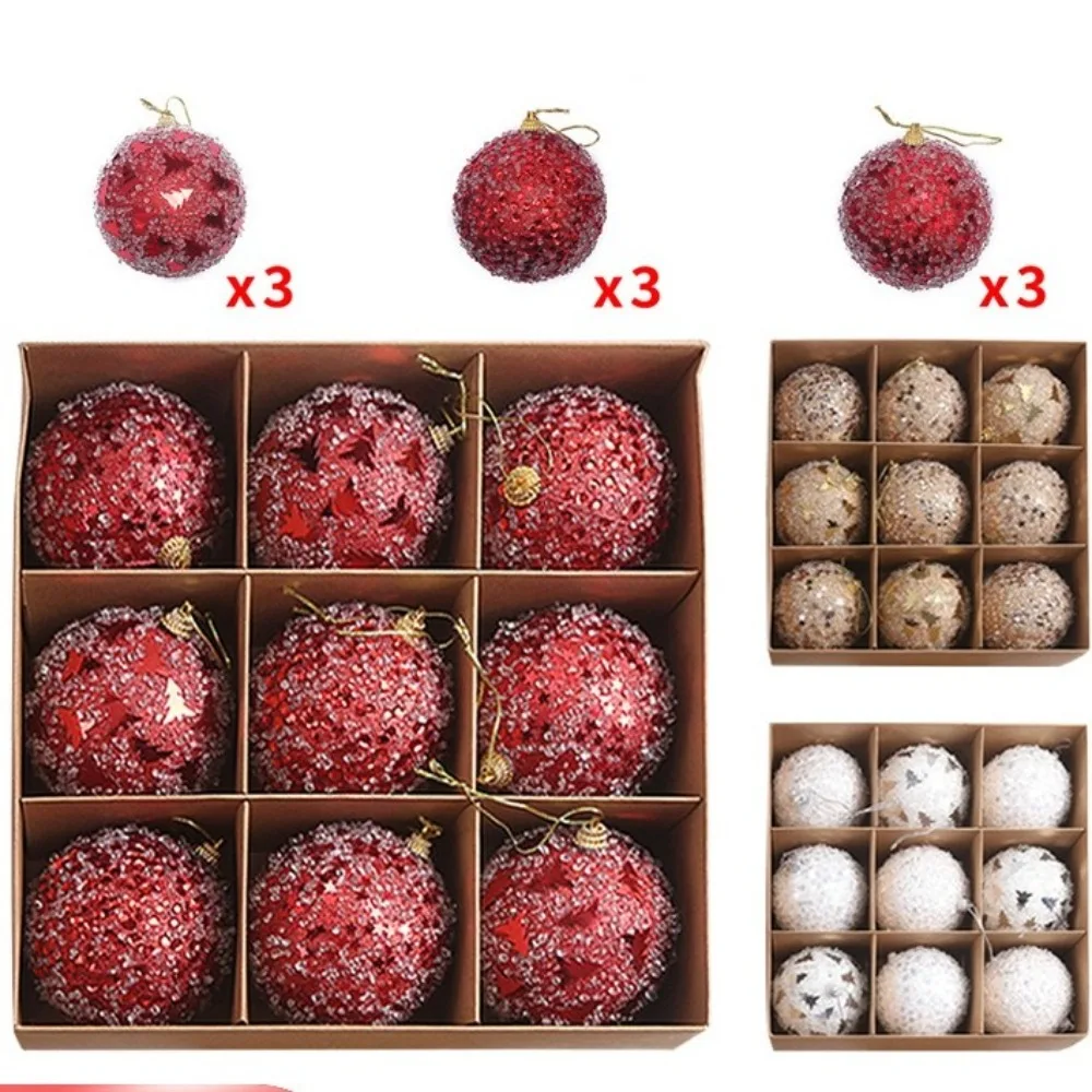 9PCS 8cm Electroplated Balls Christmas Tree Ornament Plastic New Year Christmas Decorations DIY Crafts Painted Pendant