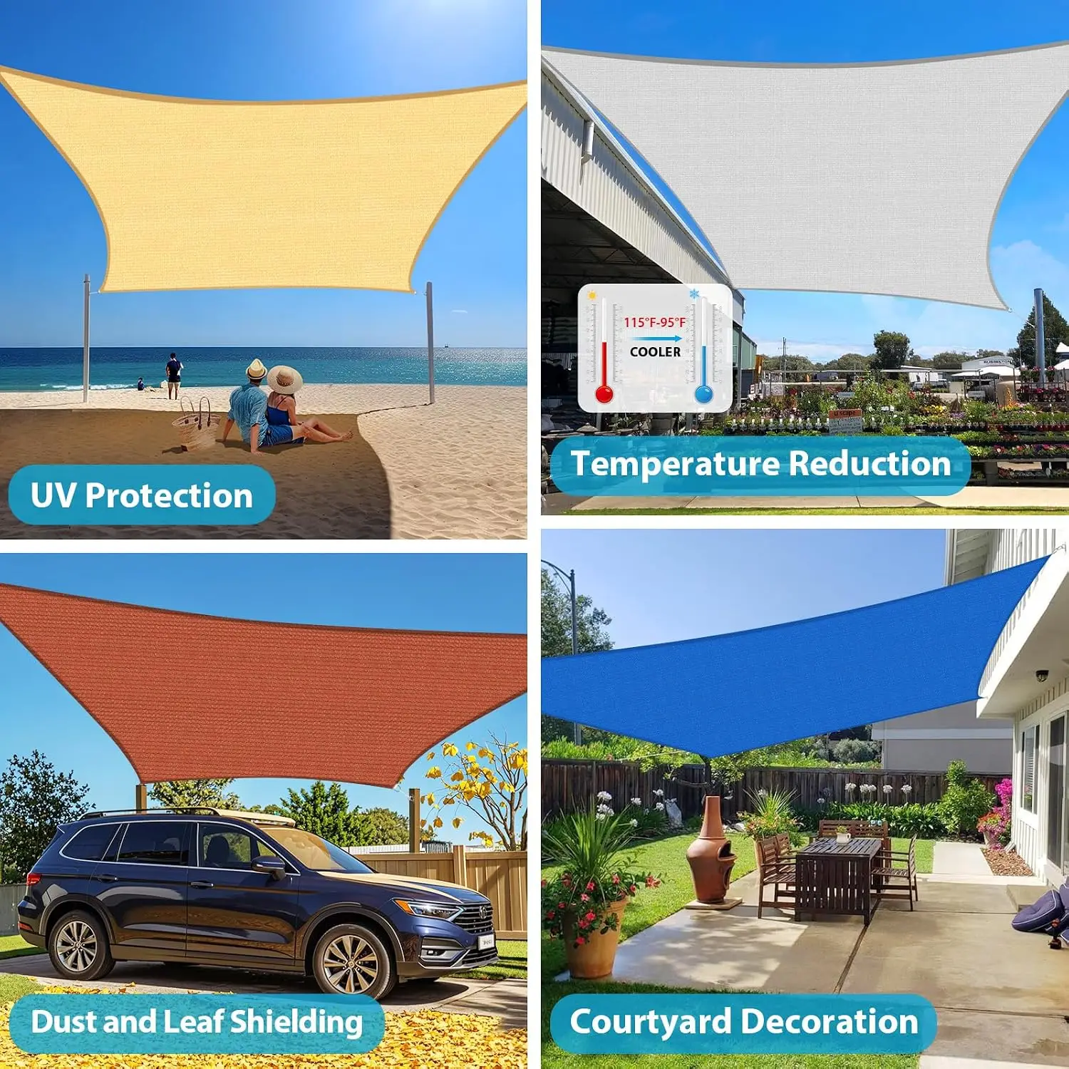16x20ft Curved Sun Shade Sail 95% UV Block Breathable Canopy for Patio Garden Backyard Custom Sizes Available
