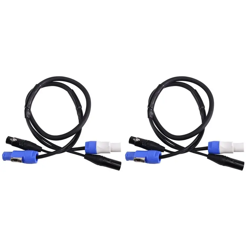 2X Flexible Powercon Combo Cable 1M XLR DMX512 Power Combination Cable 3 X 1.5Mm For Stage Lighting Moving Head