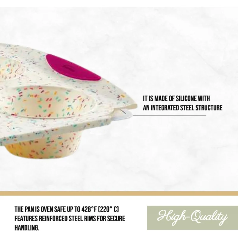 Structure White Confetti Reinforced 6 Cup Jumbo Muffin Pan Silicone Bakeware