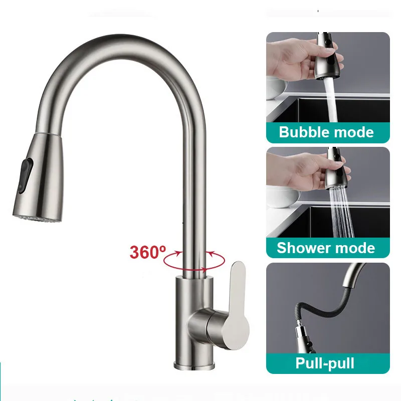 

Kitchen Faucets 304 stainless steel Pull Out Kitchen Sink Water Tap Deck Mounted Mixer Stream Sprayer Head Hot Cold Taps