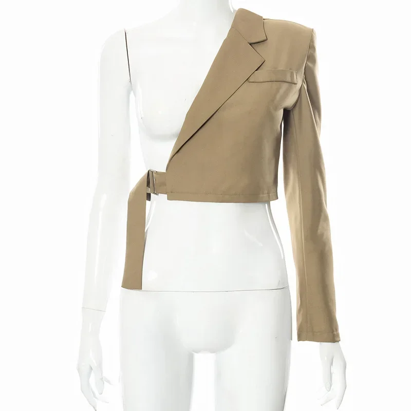 Women's 2024 autumn and winter new solid color casual suit collar adjustment belt single long-sleeved sexy hollow slim top