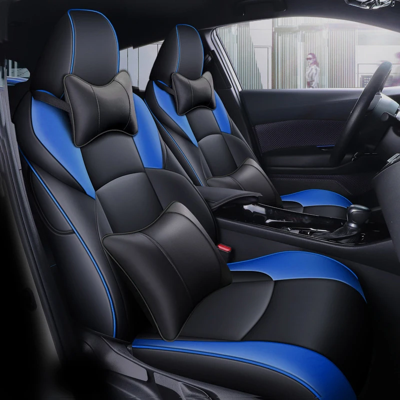 Custom Leather Upholstery Seat Covers For Toyota CHR 2018-2024 Protective Covers Easy Installation Car Accessories-Black blue